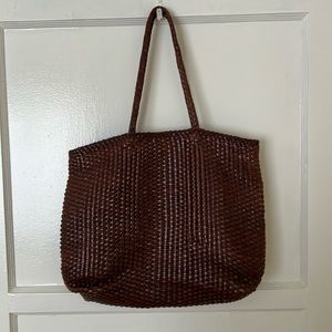 Genuine, leather brown vintage, L.L. Bean woven tote bag